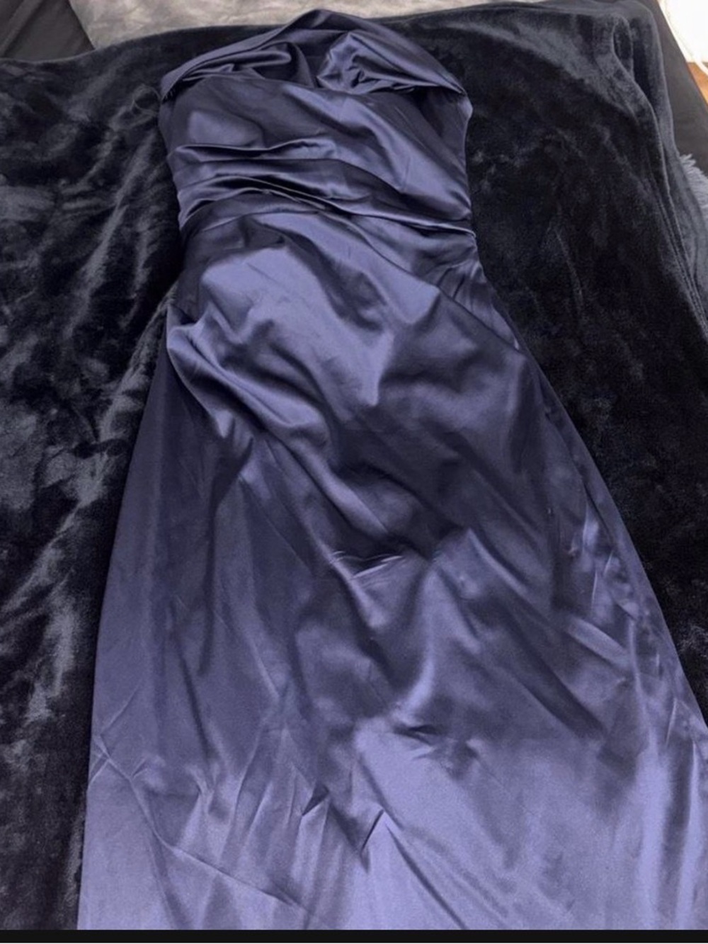 Classic Strapless Satin Evening Gown - Navy